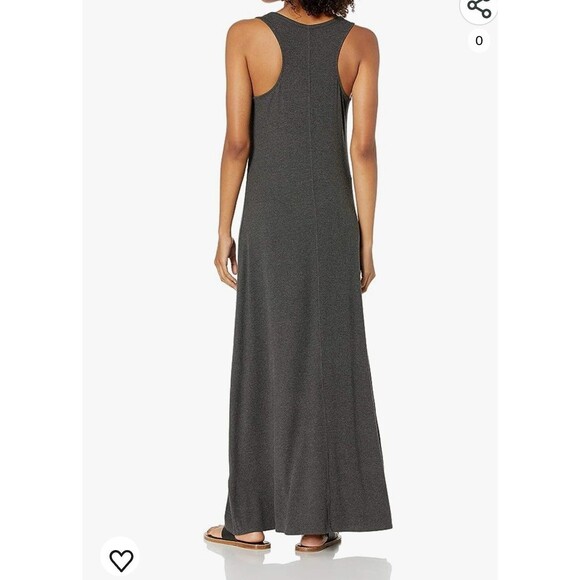 Daily Ritual Women's Relaxed Fit Rayon Spandex Fine Rib Maxi Dress Gray Medium - Picture 2 of 14
